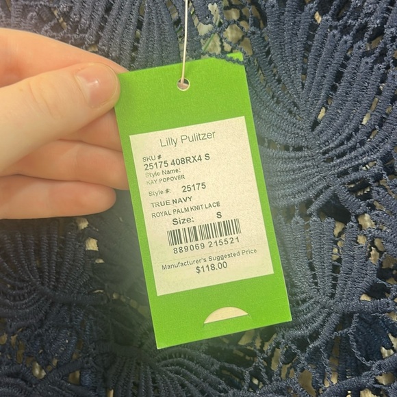 NWT Lillly Pulitzer Navy Palm Knit Lace Top - Picture 3 of 3